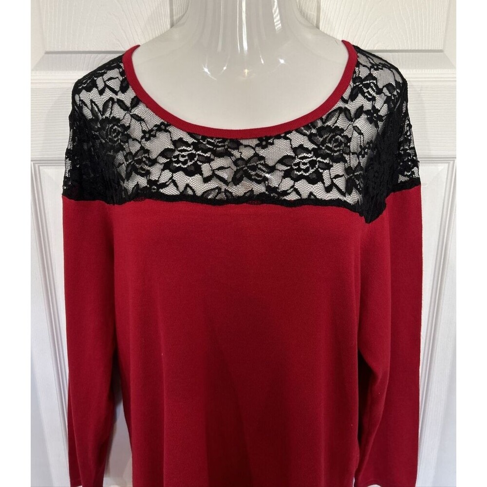 Torrid Women's Plus Size 3X Red Sweater Black Lace Yoke Knit Top Goth Vamp Punk